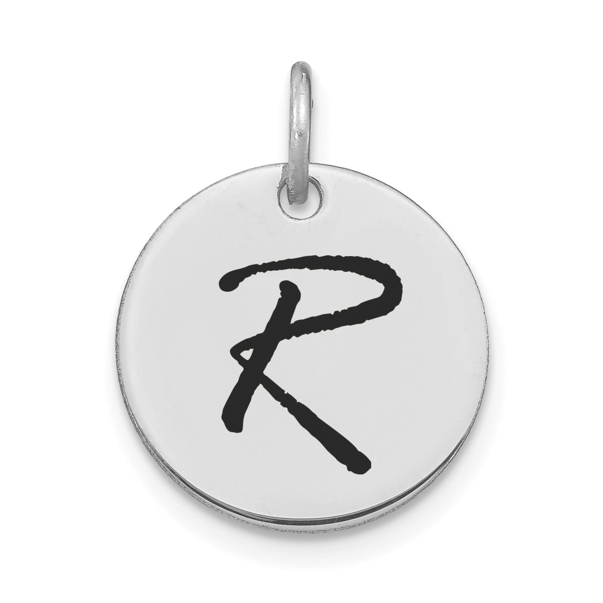14kw Polished Black Enamel Letter R Initial Disk Charm-YC1436WR
