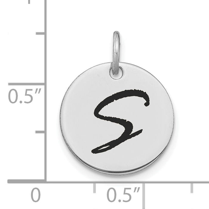 14kw Polished Black Enamel Letter S Initial Disk Charm-YC1436WS