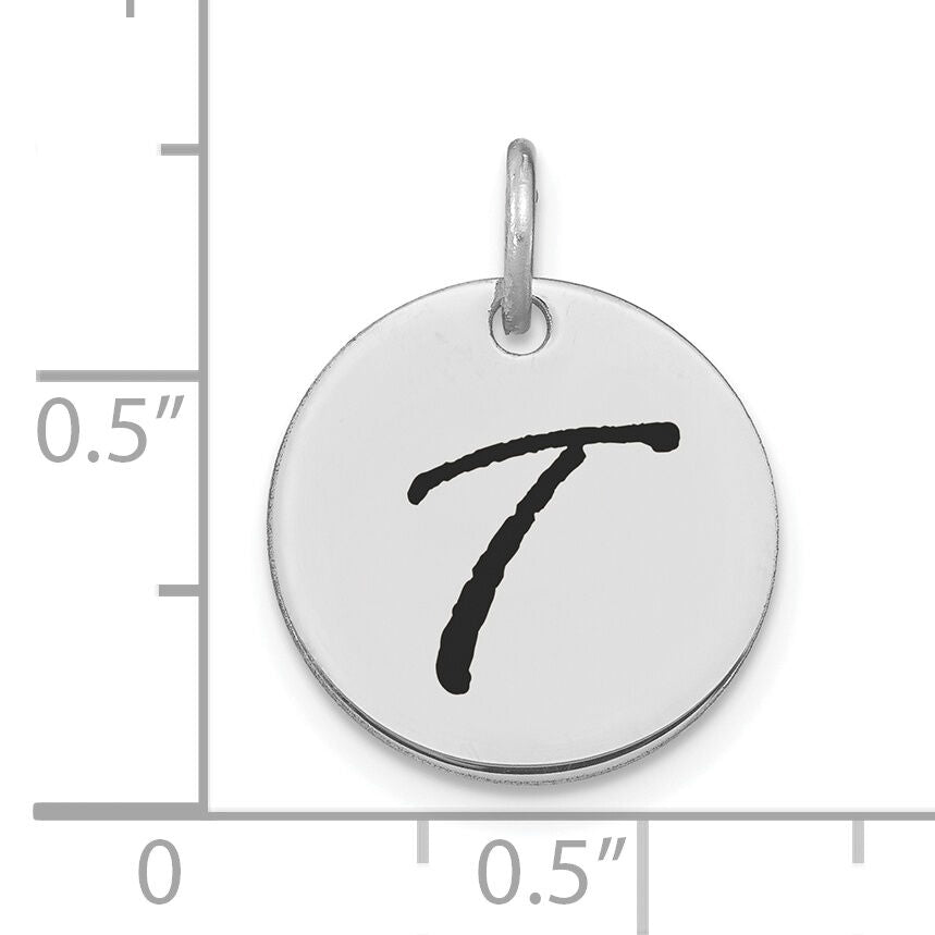 14kw Polished Black Enamel Letter T Initial Disk Charm-YC1436WT