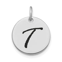 14kw Polished Black Enamel Letter T Initial Disk Charm-YC1436WT