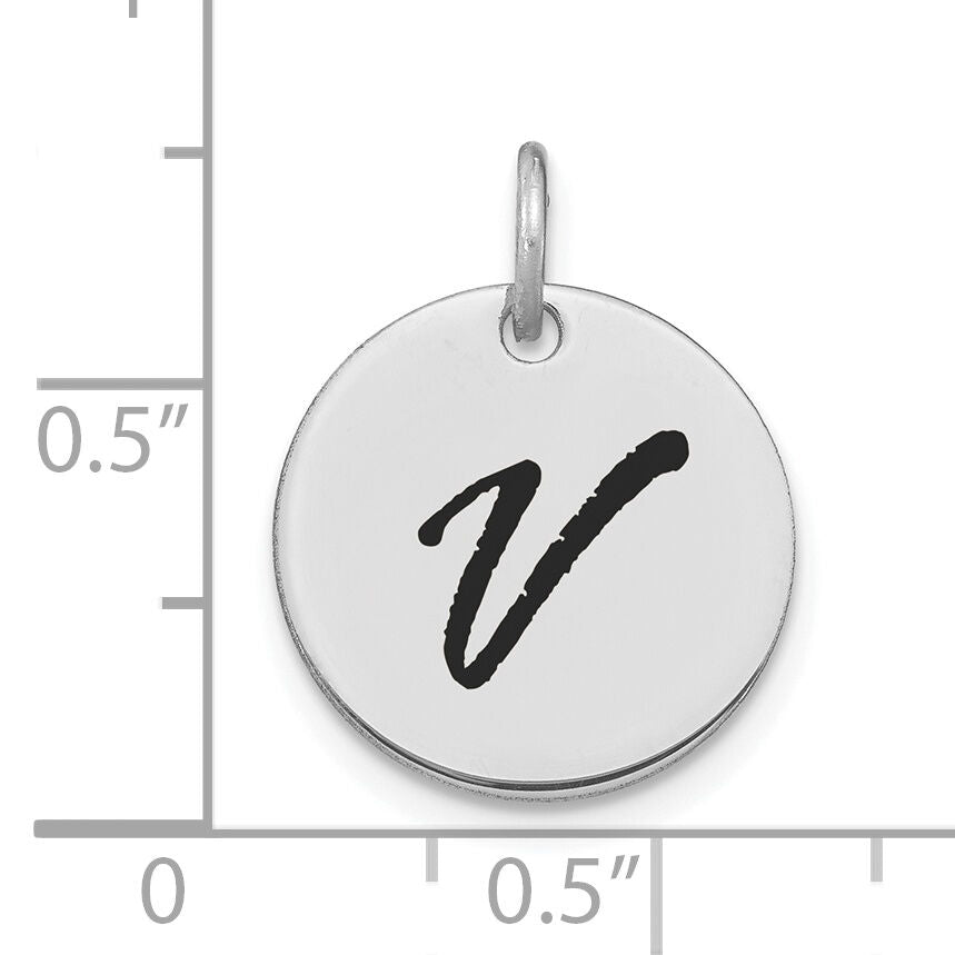 14kw Polished Black Enamel Letter V Initial Disk Charm-YC1436WV