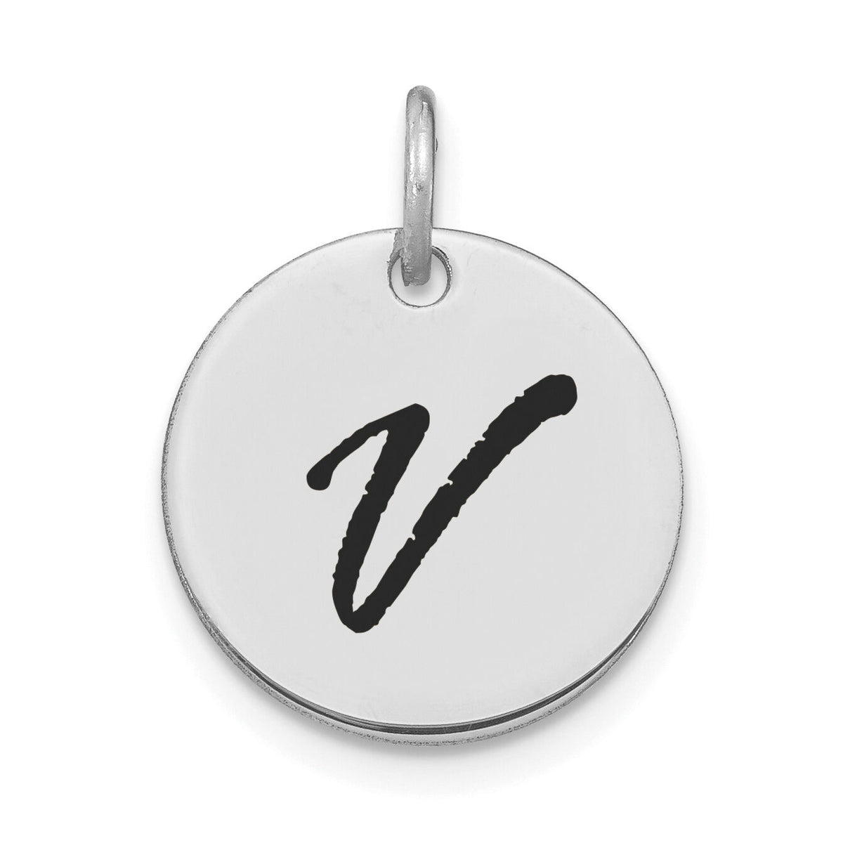 14kw Polished Black Enamel Letter V Initial Disk Charm-YC1436WV
