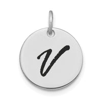 14kw Polished Black Enamel Letter V Initial Disk Charm-YC1436WV