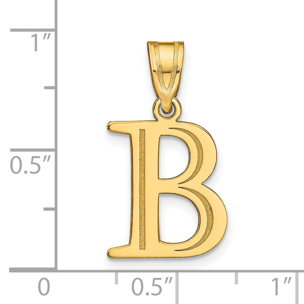 14k Polished Etched Letter B Initial Pendant-YC1437B