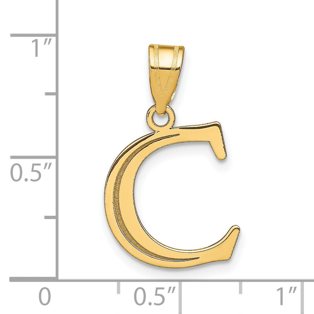 14k Polished Etched Letter C Initial Pendant-YC1437C