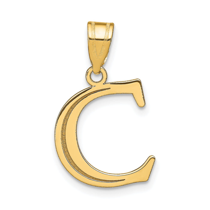 14k Polished Etched Letter C Initial Pendant-YC1437C