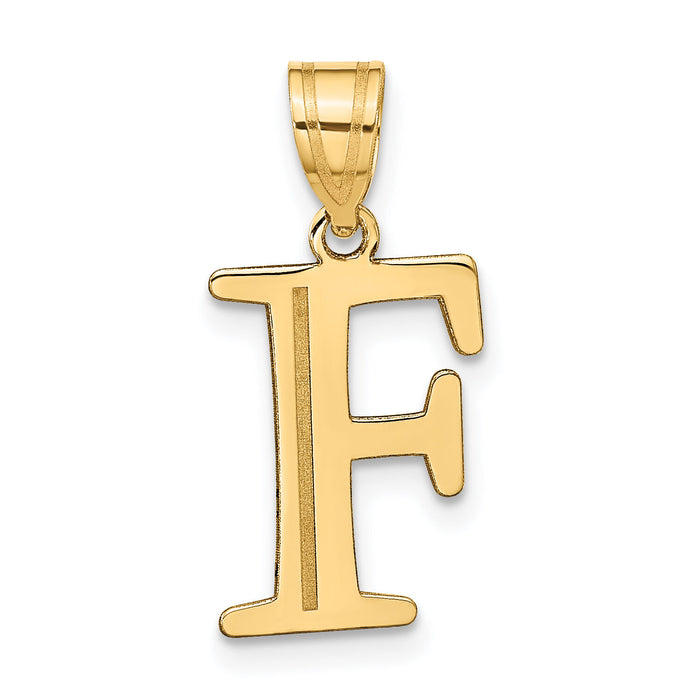 14k Polished Etched Letter F Initial Pendant-YC1437F