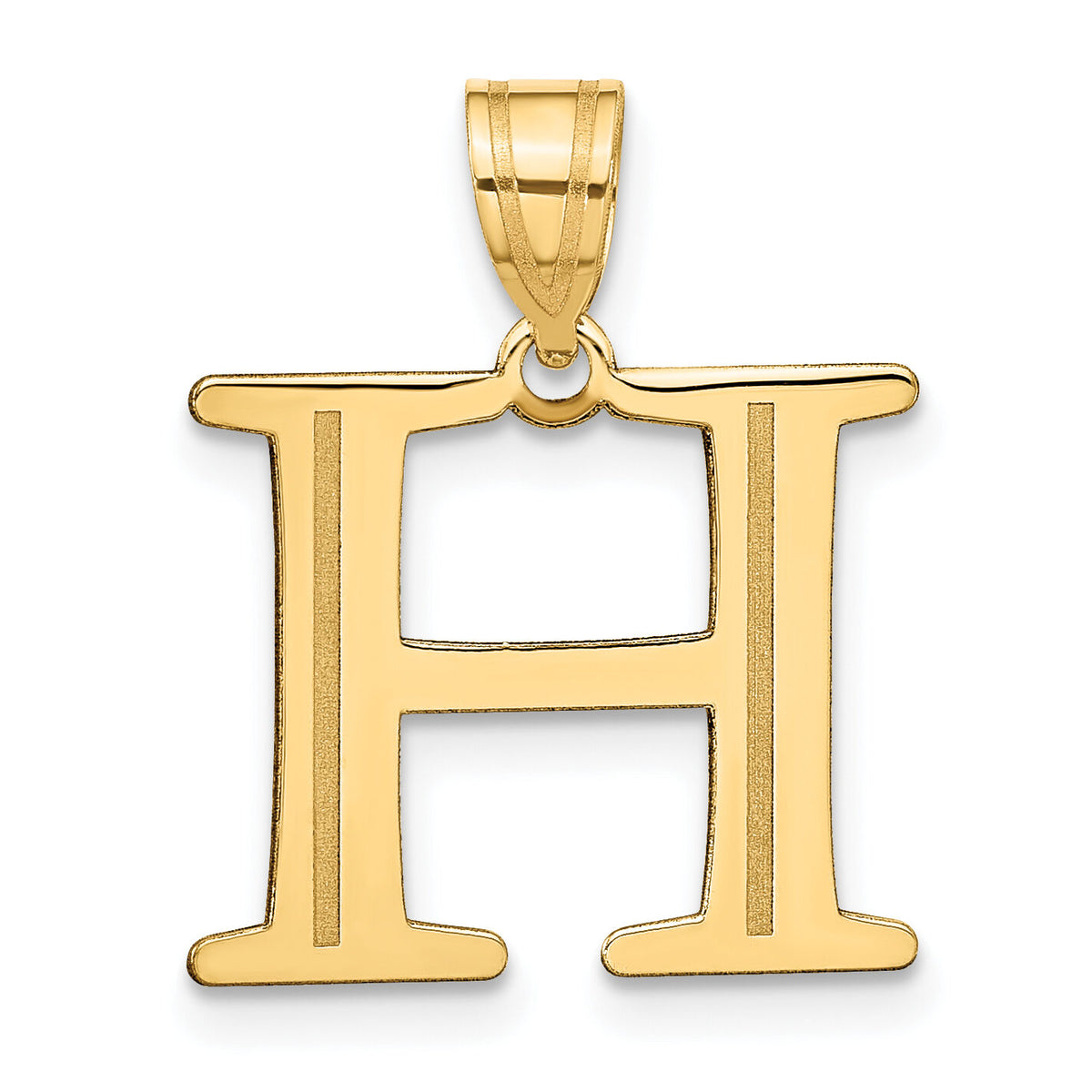 14k Polished Etched Letter H Initial Pendant-YC1437H