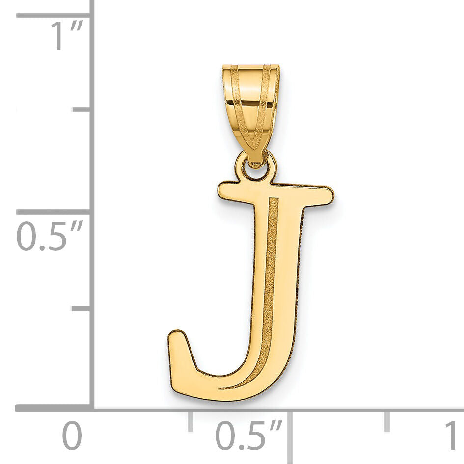14k Polished Etched Letter J Initial Pendant-YC1437J