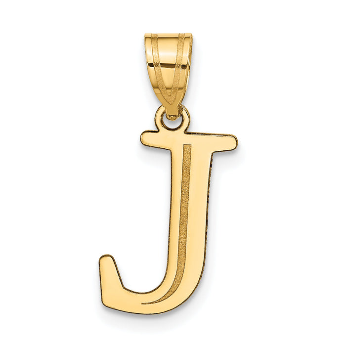 14k Polished Etched Letter J Initial Pendant-YC1437J