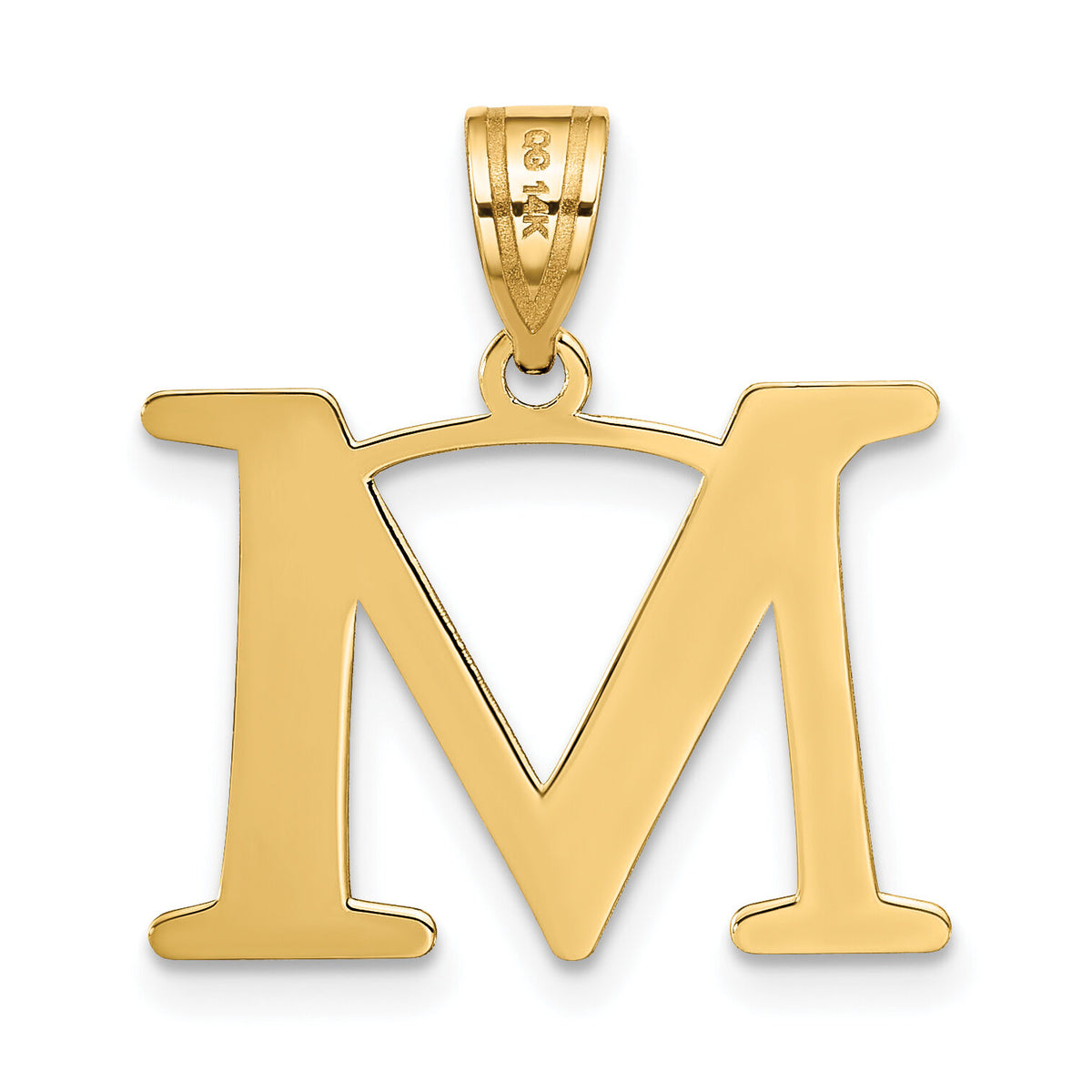 14k Polished Etched Letter M Initial Pendant-YC1437M