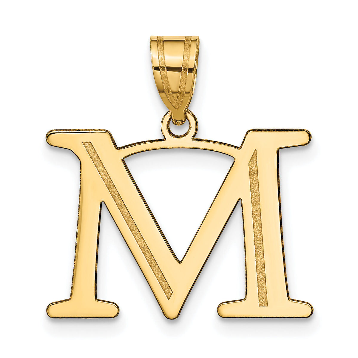 14k Polished Etched Letter M Initial Pendant-YC1437M