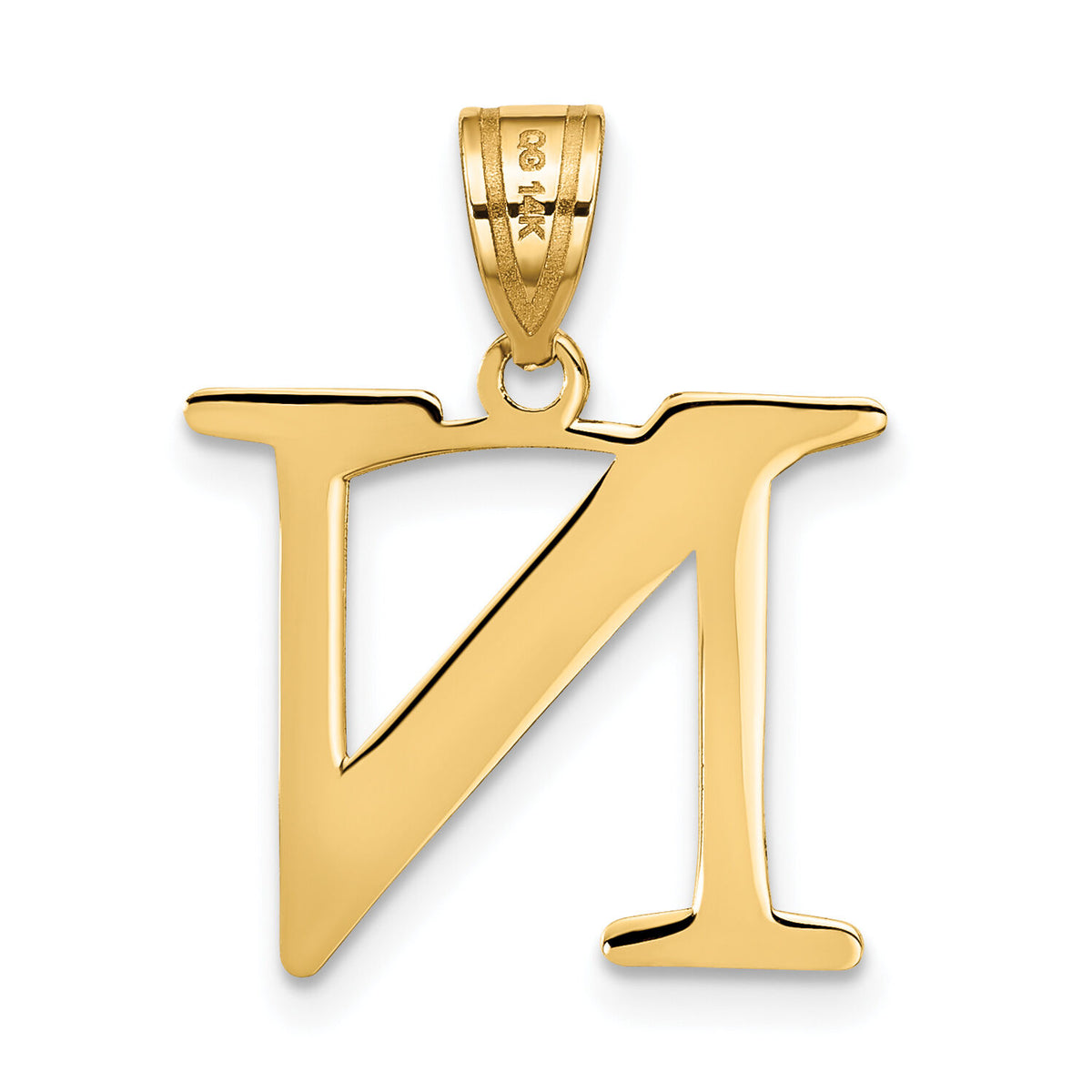 14k Polished Etched Letter N Initial Pendant-YC1437N