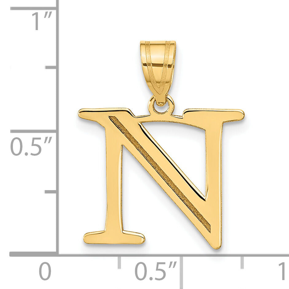 14k Polished Etched Letter N Initial Pendant-YC1437N
