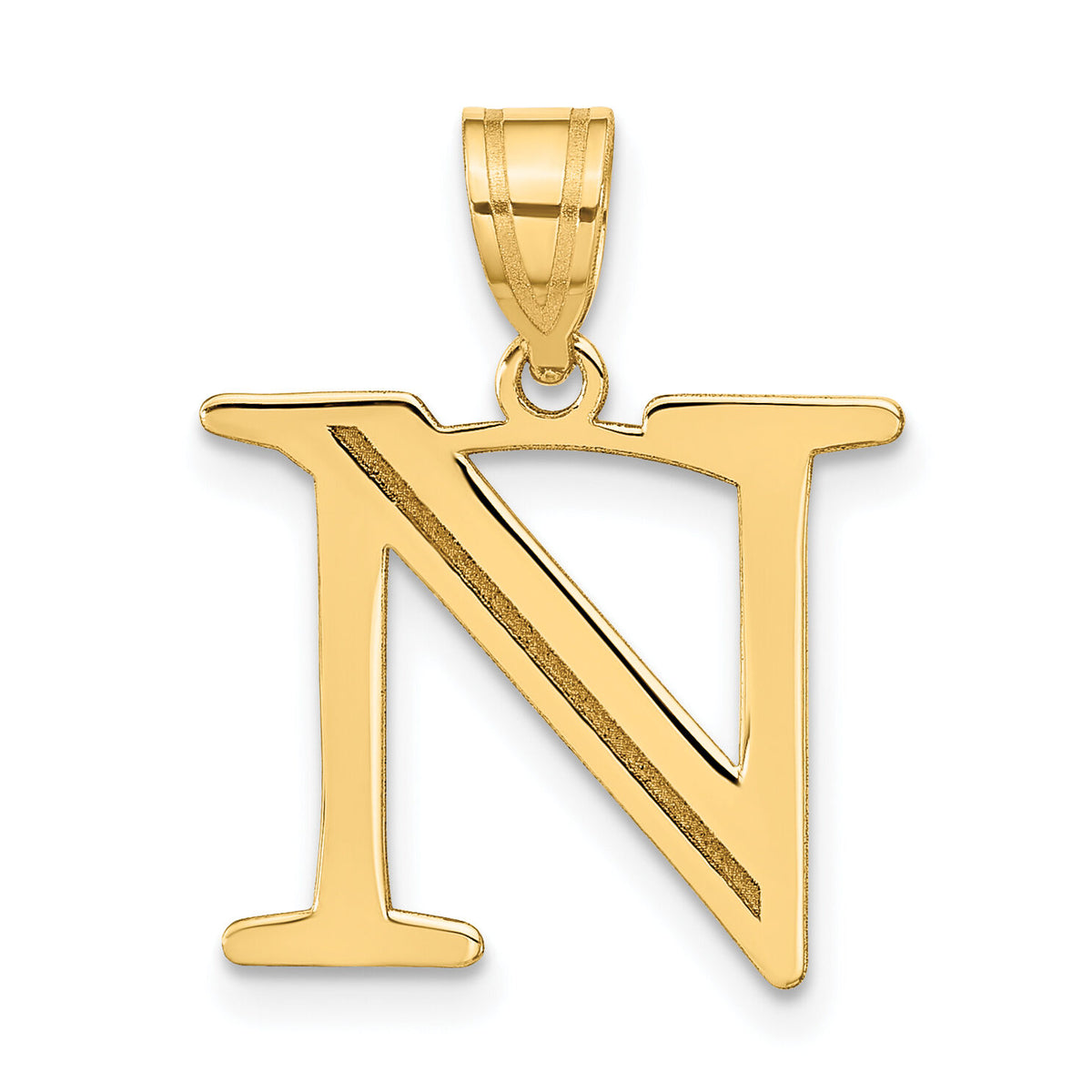 14k Polished Etched Letter N Initial Pendant-YC1437N