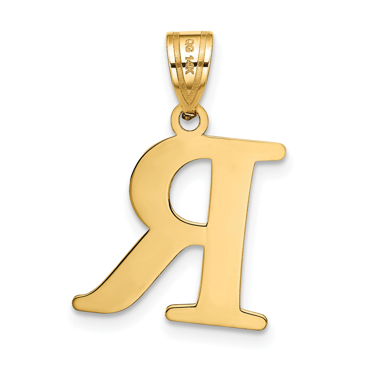 14k Polished Etched Letter R Initial Pendant-YC1437R