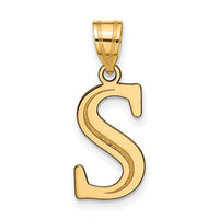 14k Polished Etched Letter S Initial Pendant-YC1437S