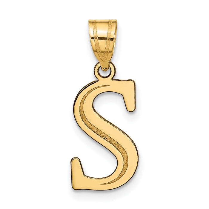 14k Polished Etched Letter S Initial Pendant-YC1437S