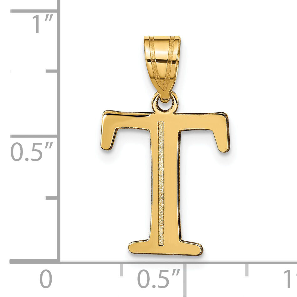 14k Polished Etched Letter T Initial Pendant-YC1437T