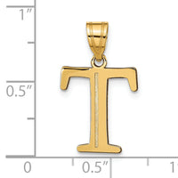 14k Polished Etched Letter T Initial Pendant-YC1437T