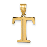 14k Polished Etched Letter T Initial Pendant-YC1437T