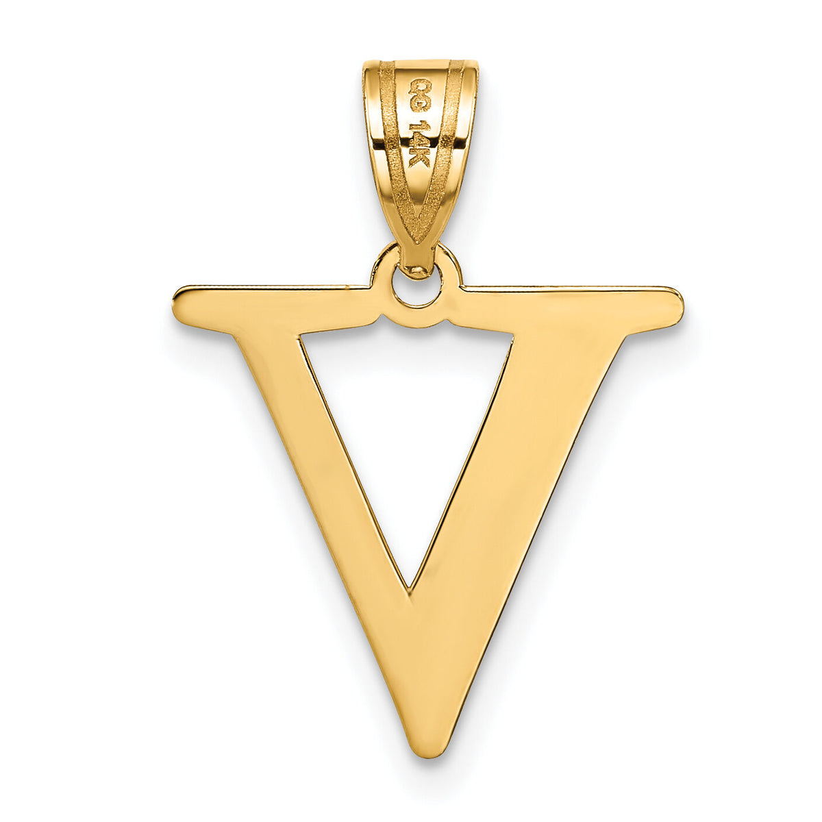 14k Polished Etched Letter V Initial Pendant-YC1437V