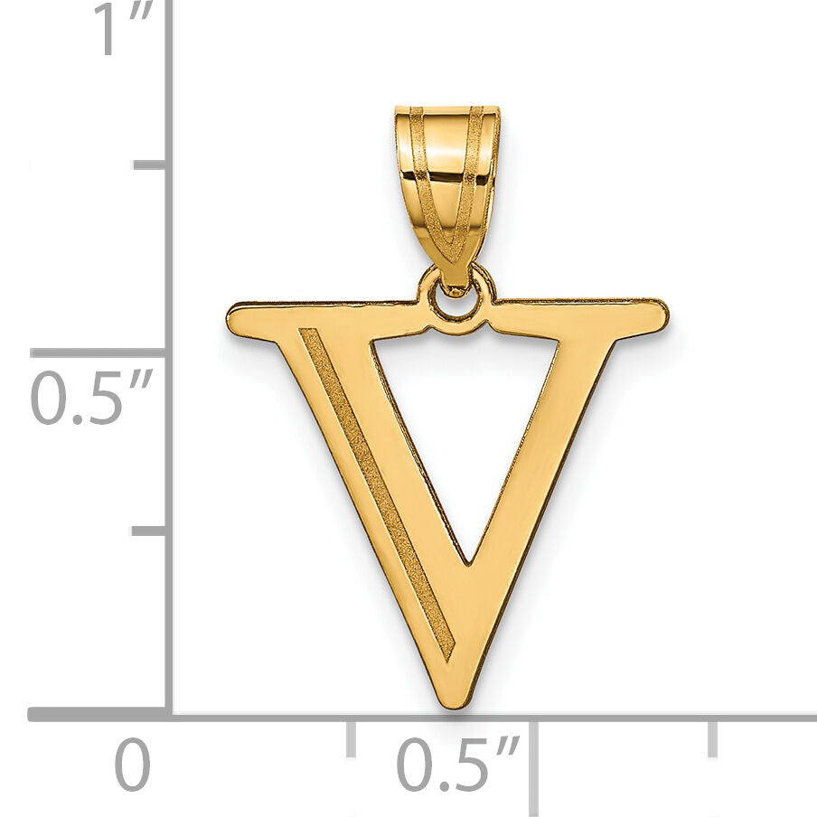 14k Polished Etched Letter V Initial Pendant-YC1437V