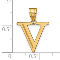 14k Polished Etched Letter V Initial Pendant-YC1437V