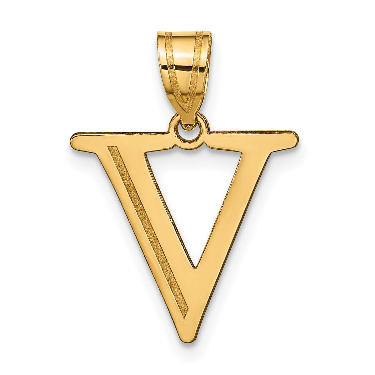 14k Polished Etched Letter V Initial Pendant-YC1437V