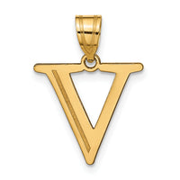 14k Polished Etched Letter V Initial Pendant-YC1437V