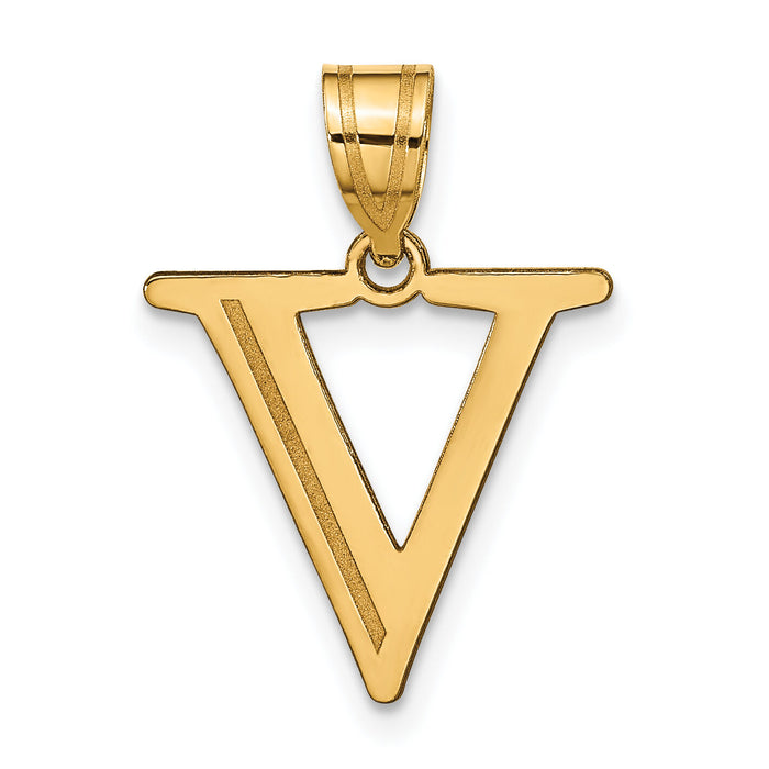 14k Polished Etched Letter V Initial Pendant-YC1437V