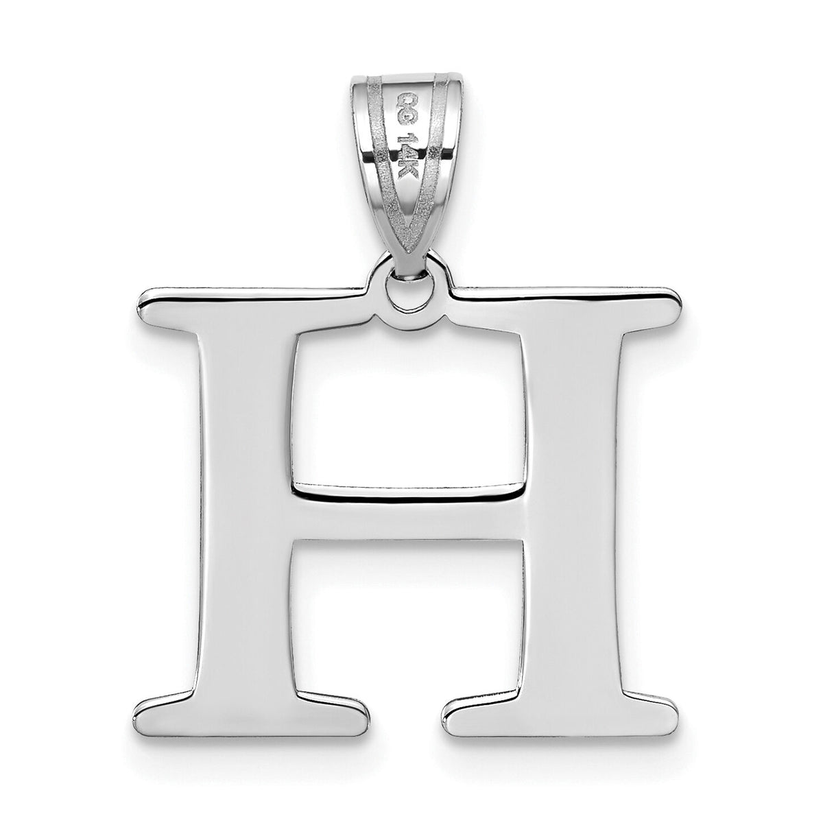 14kw Polished Etched Letter H Initial Pendant-YC1437WH