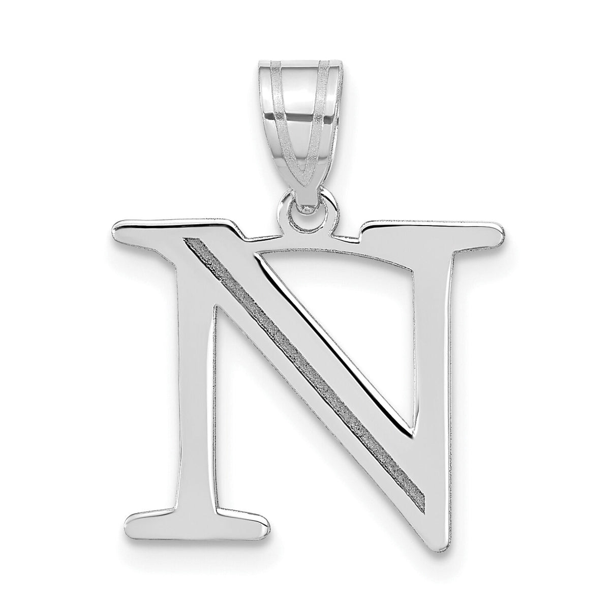 14kw Polished Etched Letter N Initial Pendant-YC1437WN