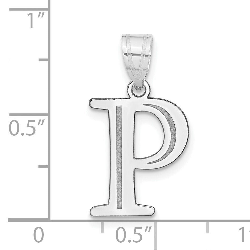 14kw Polished Etched Letter P Initial Pendant-YC1437WP