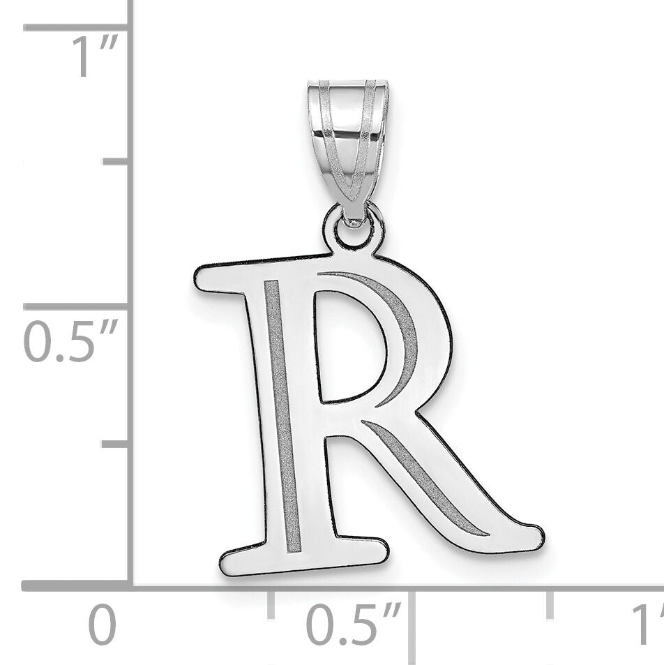 14kw Polished Etched Letter R Initial Pendant-YC1437WR