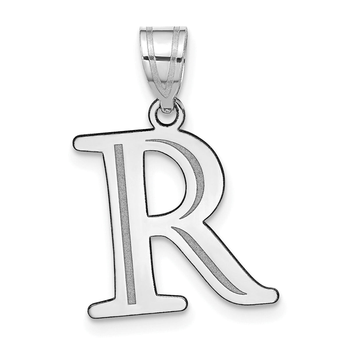 14kw Polished Etched Letter R Initial Pendant-YC1437WR