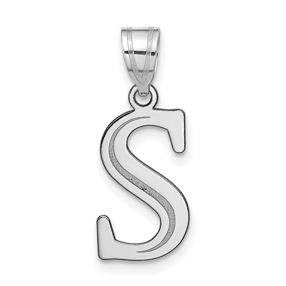 14kw Polished Etched Letter S Initial Pendant-YC1437WS