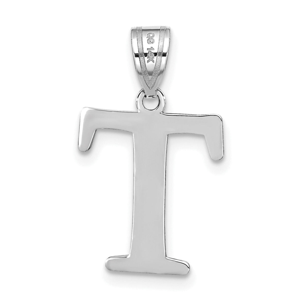 14kw Polished Etched Letter T Initial Pendant-YC1437WT