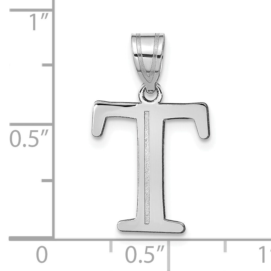 14kw Polished Etched Letter T Initial Pendant-YC1437WT