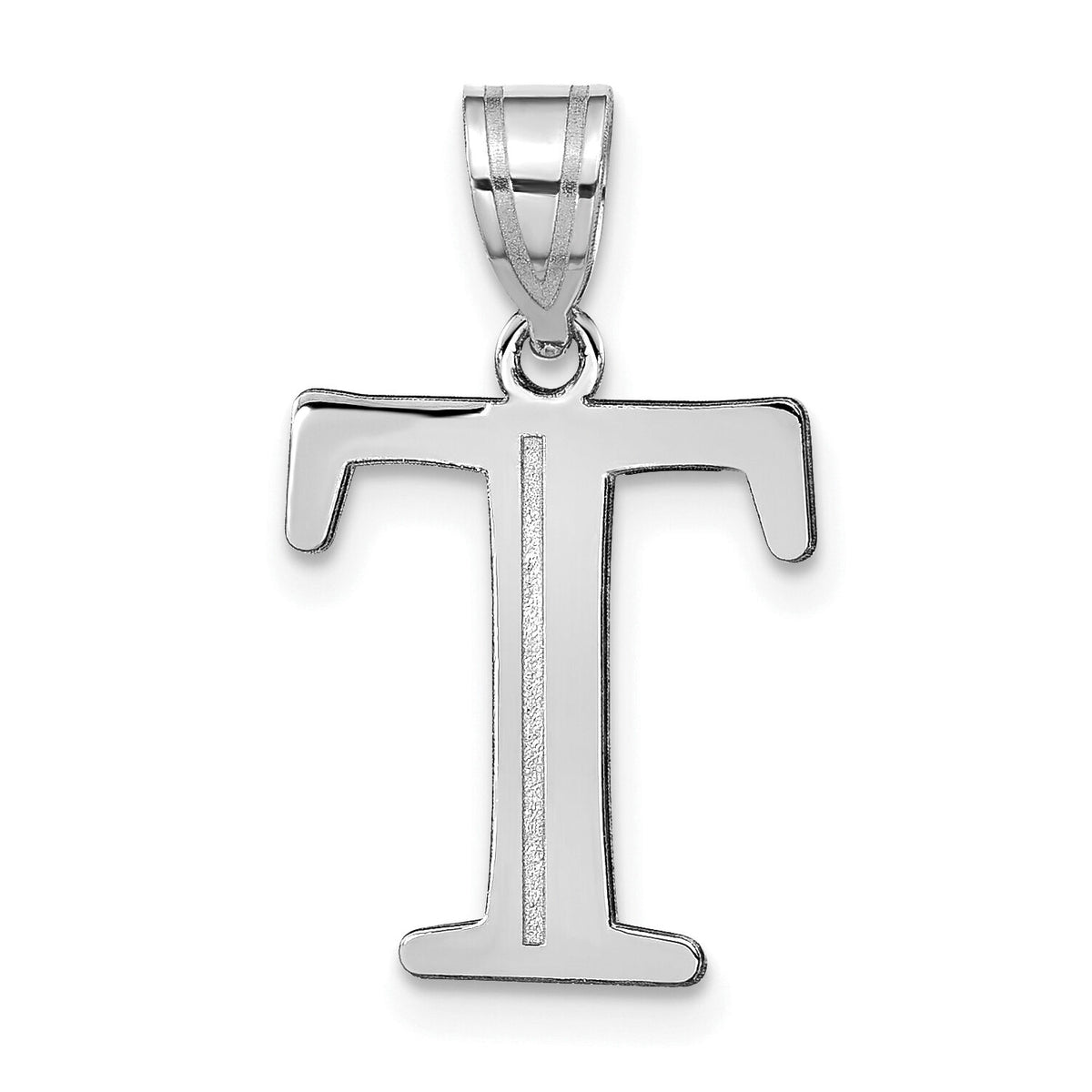 14kw Polished Etched Letter T Initial Pendant-YC1437WT