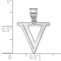 14kw Polished Etched Letter V Initial Pendant-YC1437WV