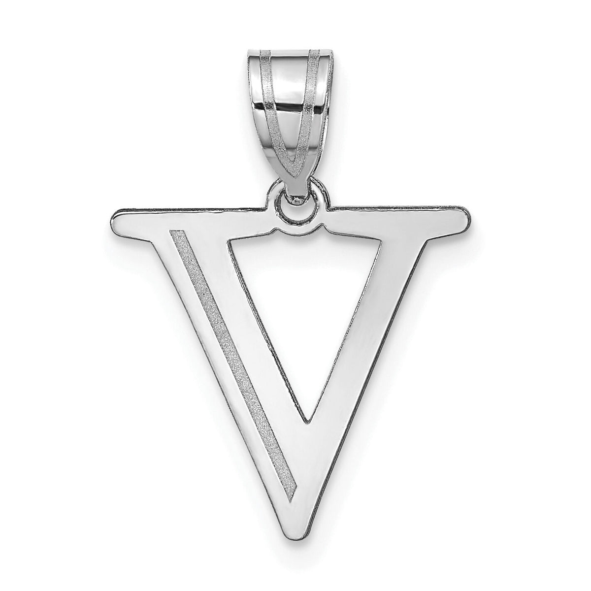 14kw Polished Etched Letter V Initial Pendant-YC1437WV