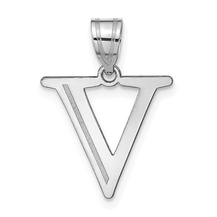 14kw Polished Etched Letter V Initial Pendant-YC1437WV