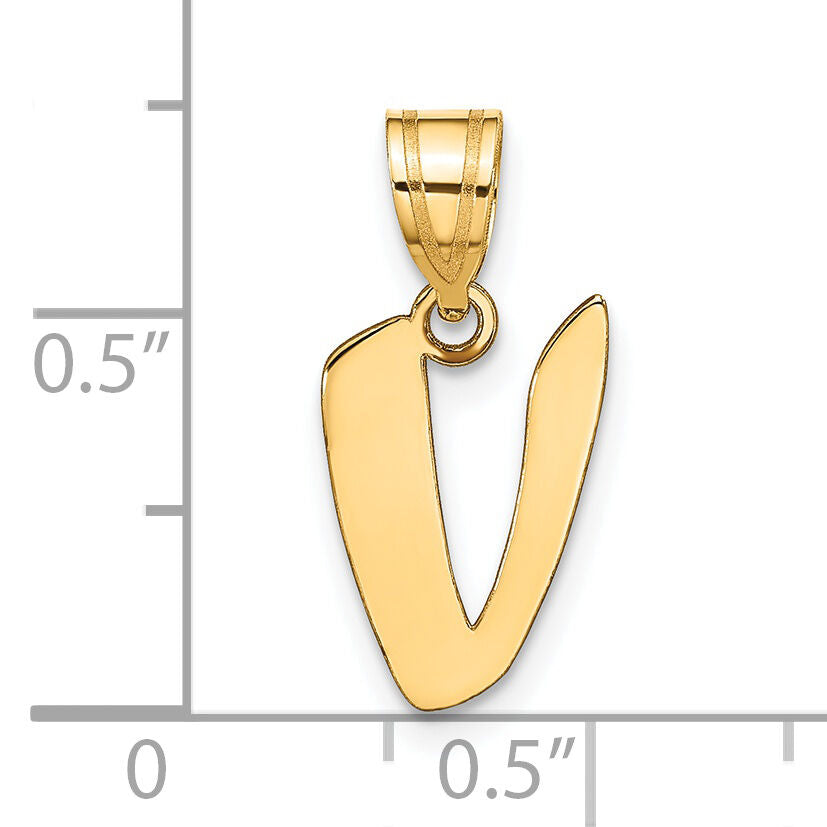 14k Polished Script Letter V Initial Pendant-YC1438V