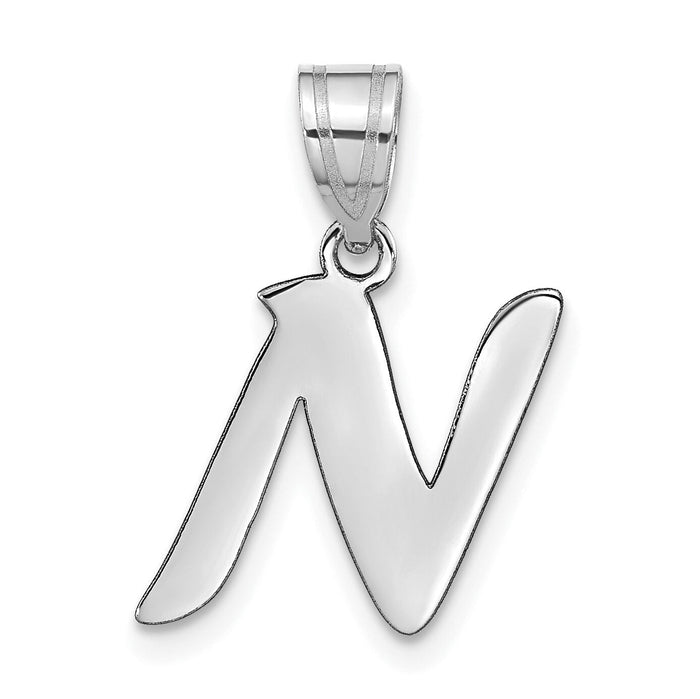 14kw Polished Script Letter N Initial Pendant-YC1438WN