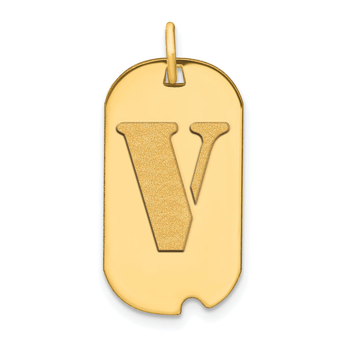 14k Polished Letter V Initial Dog Tag Pendant-YC1439V