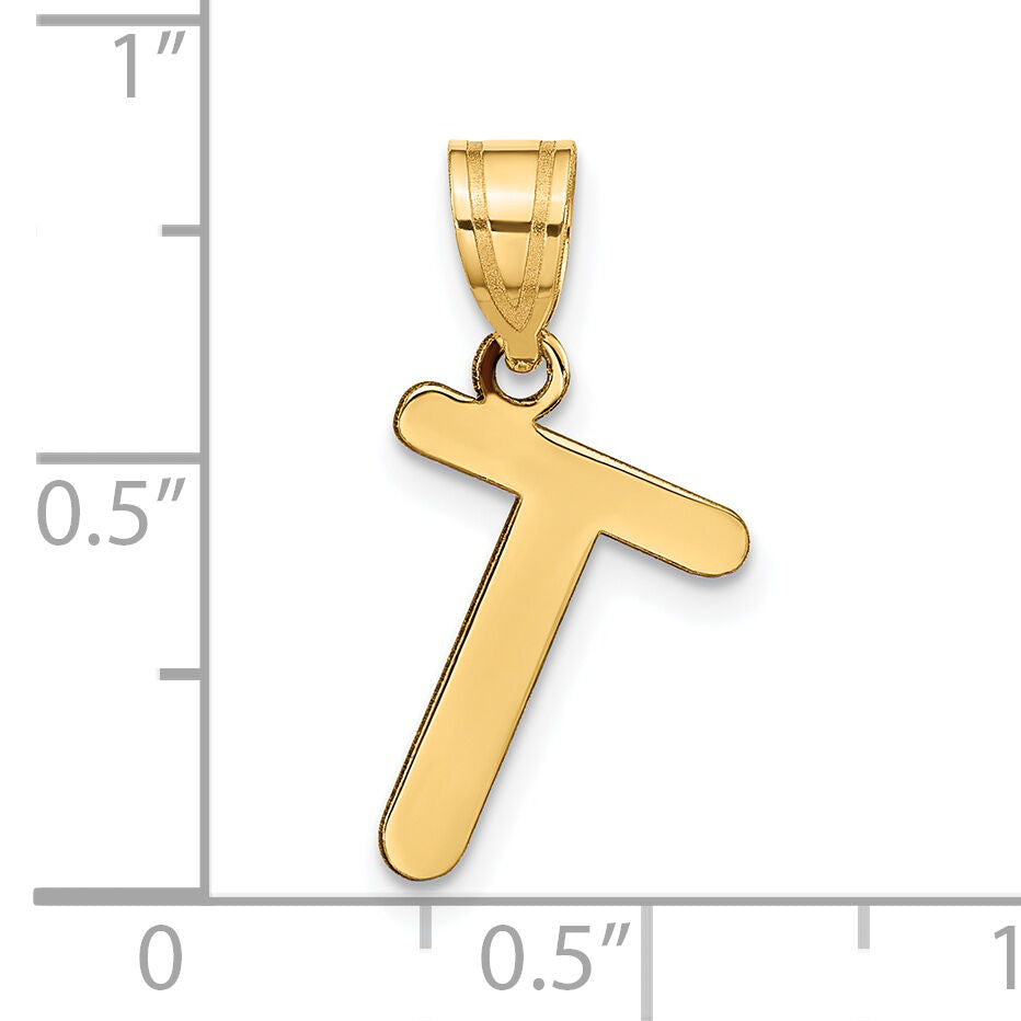 14k Polished Bubble Letter T Initial Pendant-YC1441T