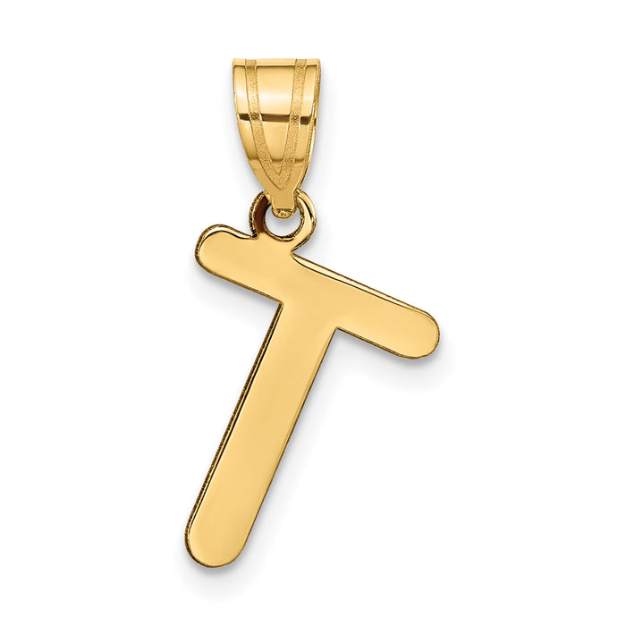 14k Polished Bubble Letter T Initial Pendant-YC1441T