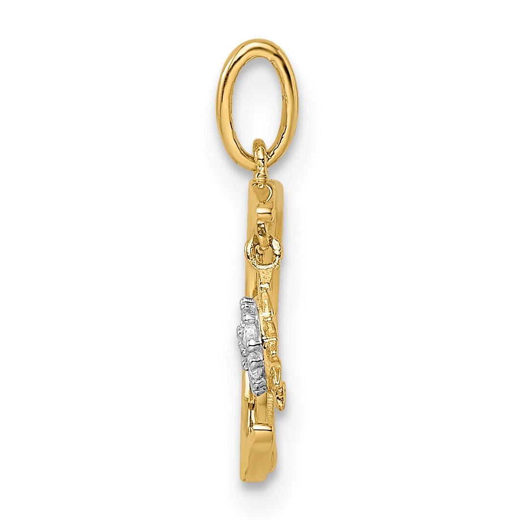 14k CZ Diamond-cut Moon and Star Pendant-YC1465