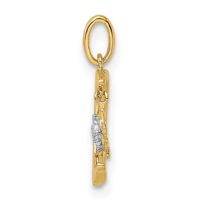 14k CZ Diamond-cut Moon and Star Pendant-YC1465